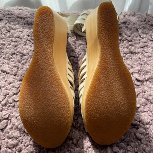 SWEDISH HASBEENS H&M WHITE LEATHER WOOD PLATFORMS - Picture 7 of 12